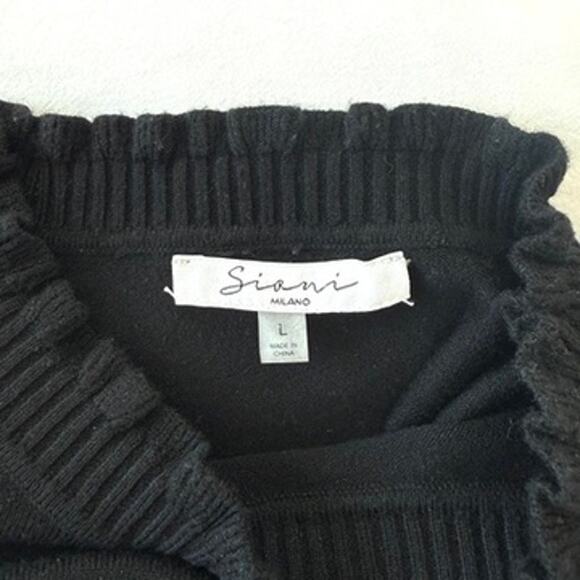 Sioni Milano Black Sweater Leopard Lace Appliqué Sleeve Detail Size L Chic Glam - Picture 3 of 6